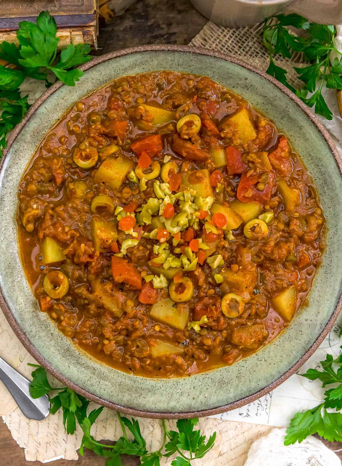 Bowl of Vegan Picadillo-Style Chili