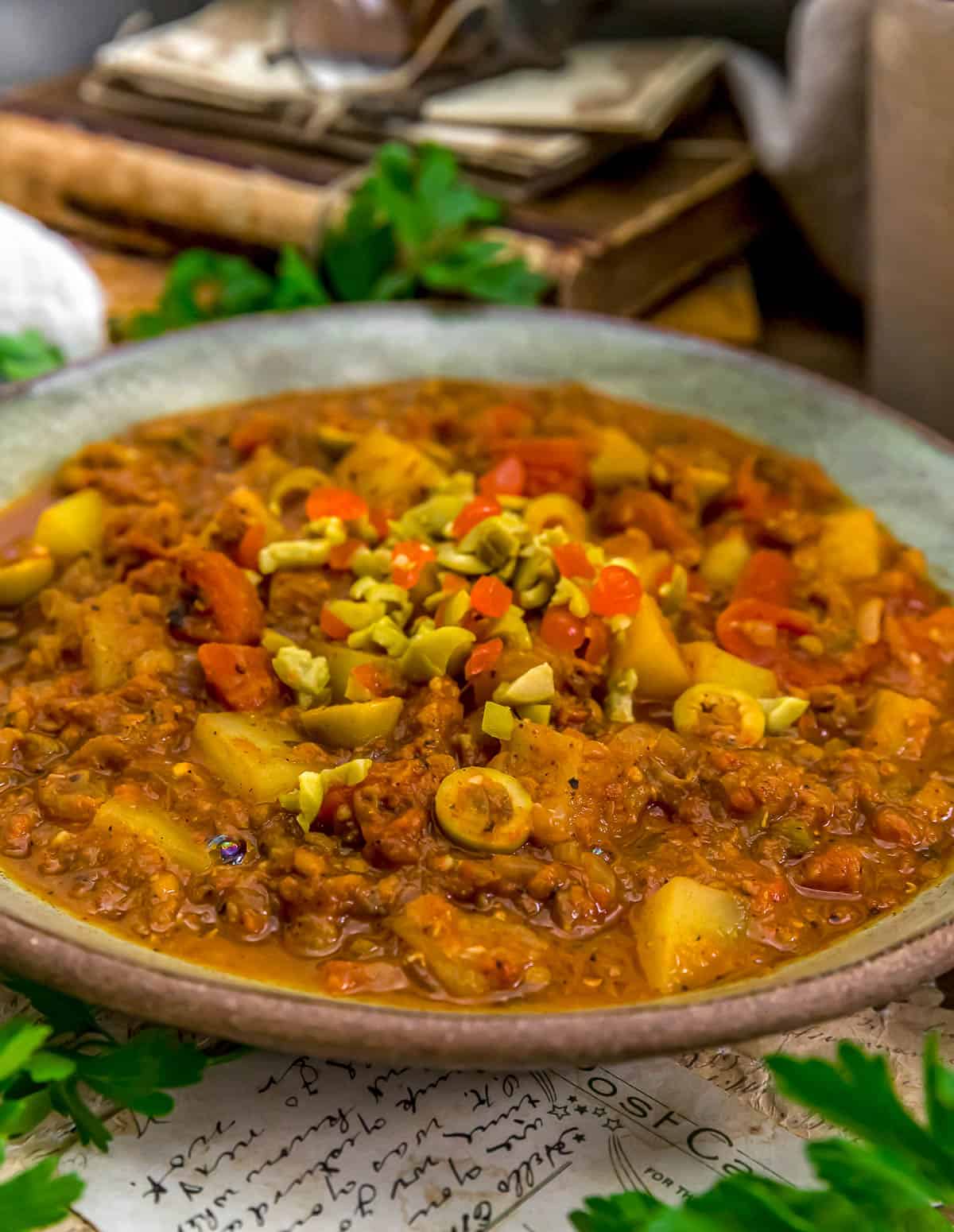 Close up of Vegan Picadillo-Style Chili