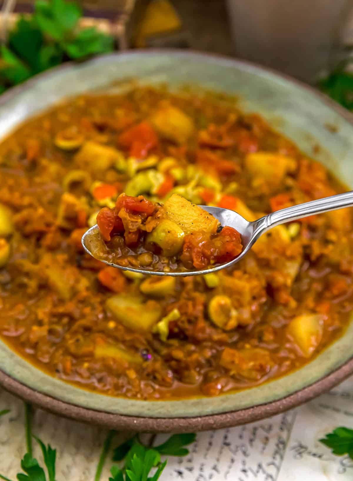 Spoonful of Vegan Picadillo-Style Chili