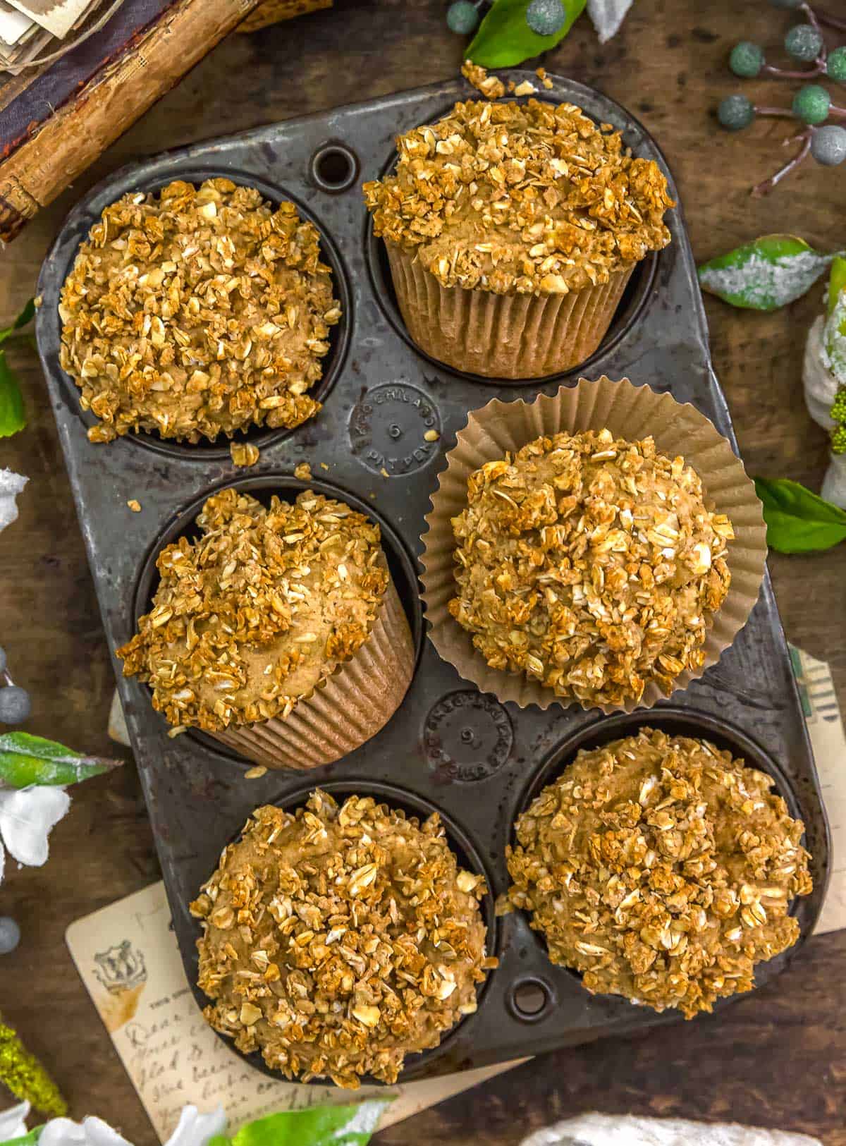 Muffin tin of Healthy Cinnamon Crunch Muffins