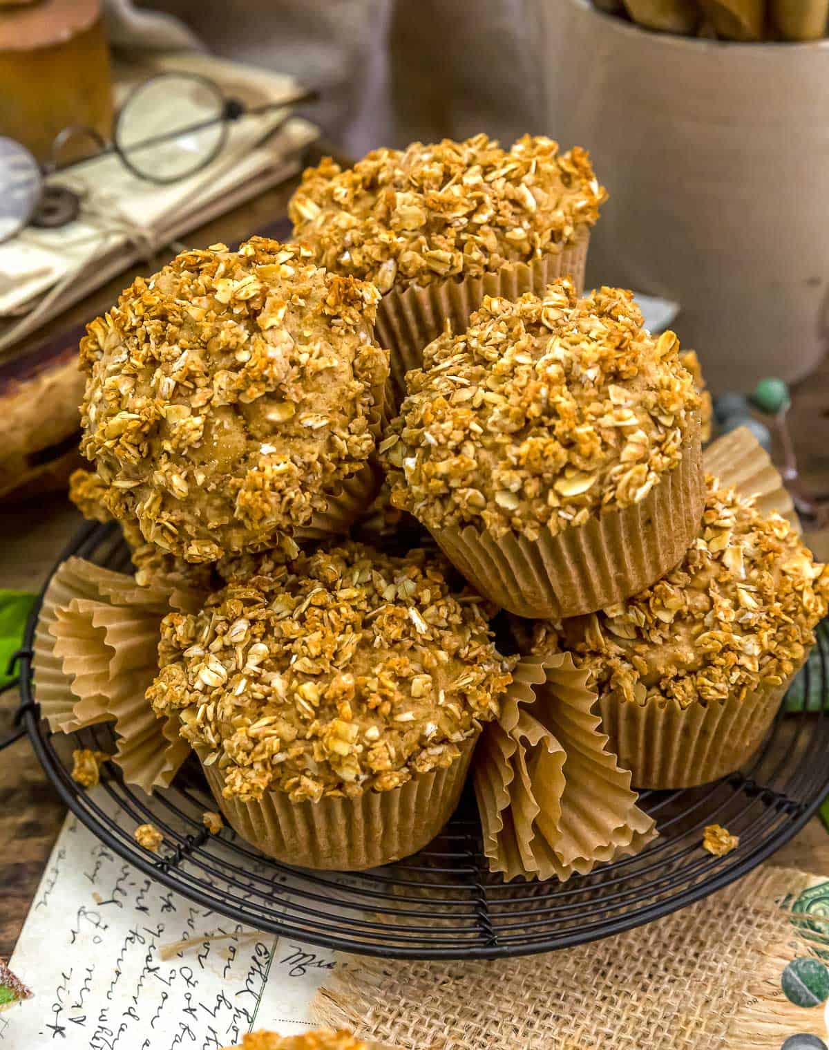 Stack of Healthy Cinnamon Crunch Muffins