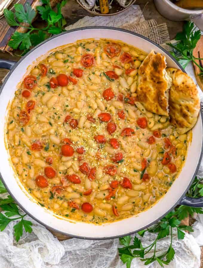 Mediterranean White Bean Tomato Skillet with bread