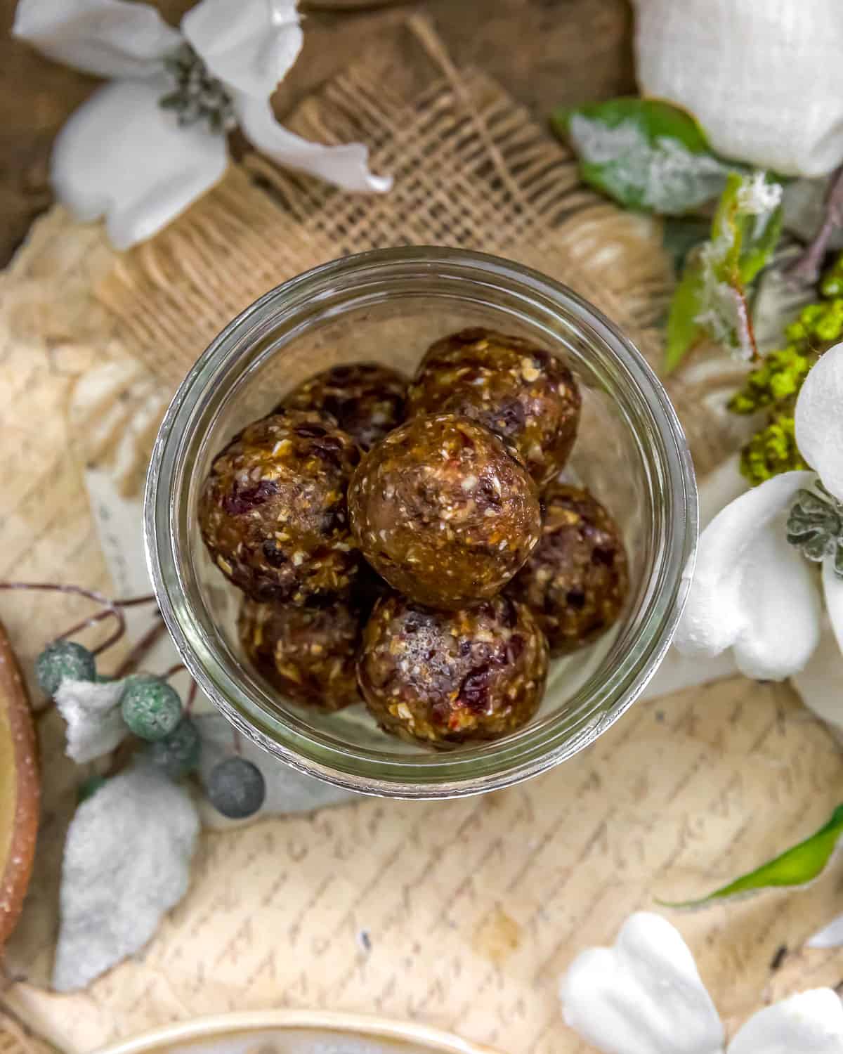 Cranberry Pecan Bliss Balls in a jar