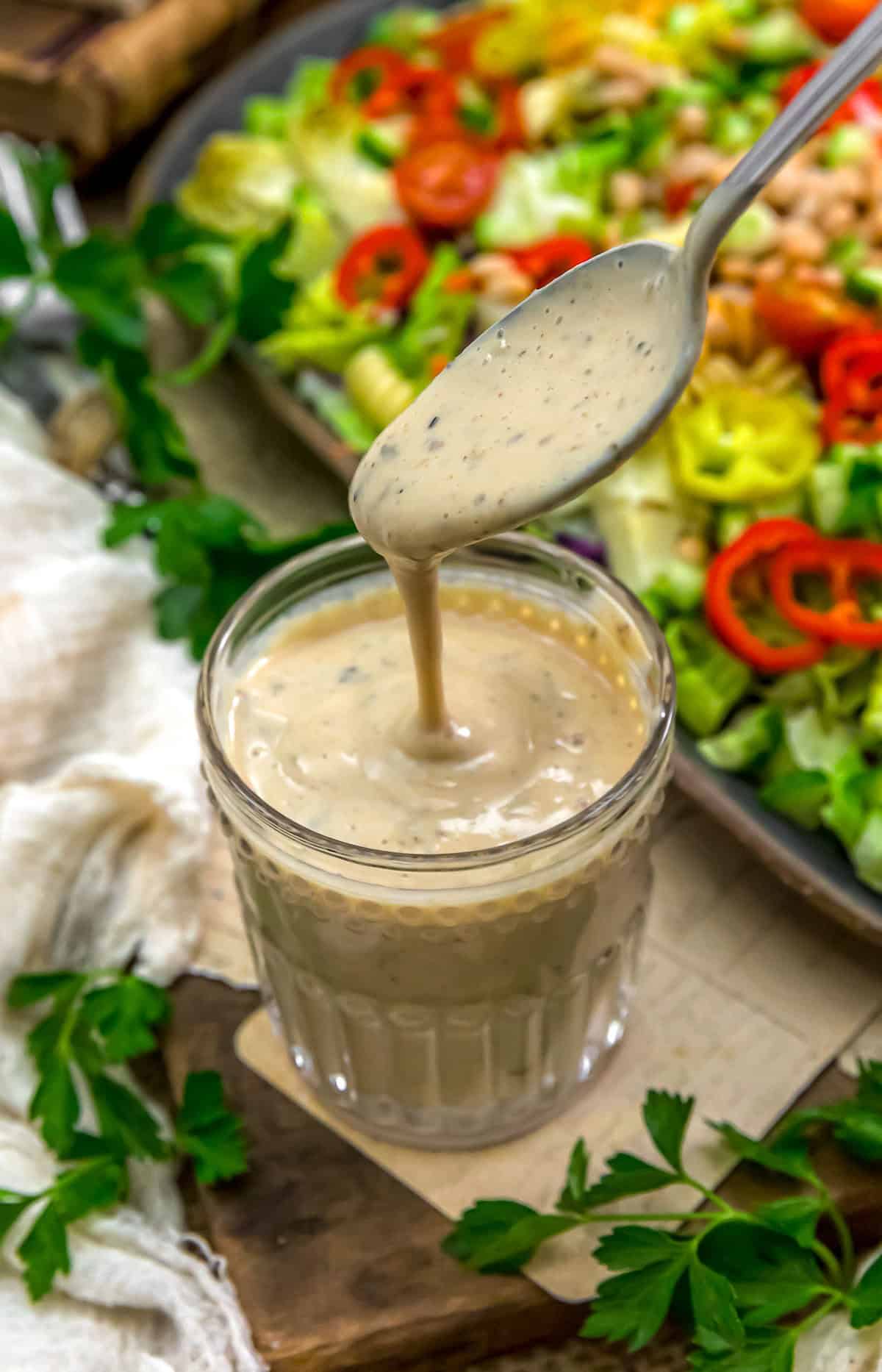 Spoonful of Low Fat Creamy Italian Tofu Dressing