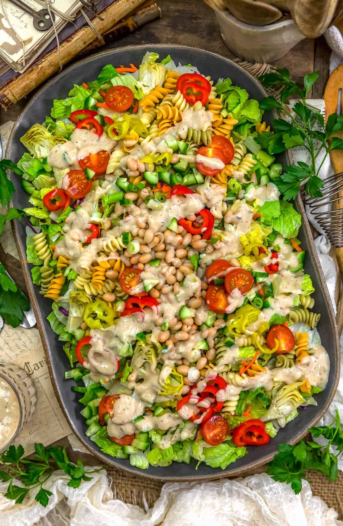 Low Fat Creamy Italian Tofu Dressing over salad