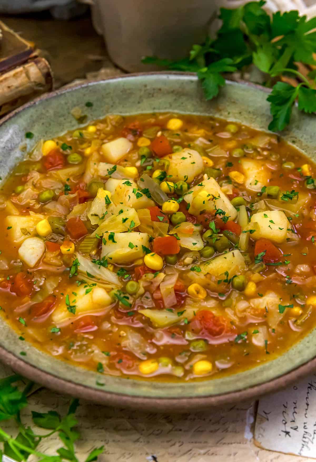 Close up of Low-Fat Spicy Creole Veggie Soup