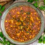 Bowl of Low-Fat Spicy Tomato Potato Lentil Soup