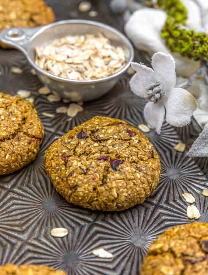 Vegan Chewy Granola Cookies on a baking sheet