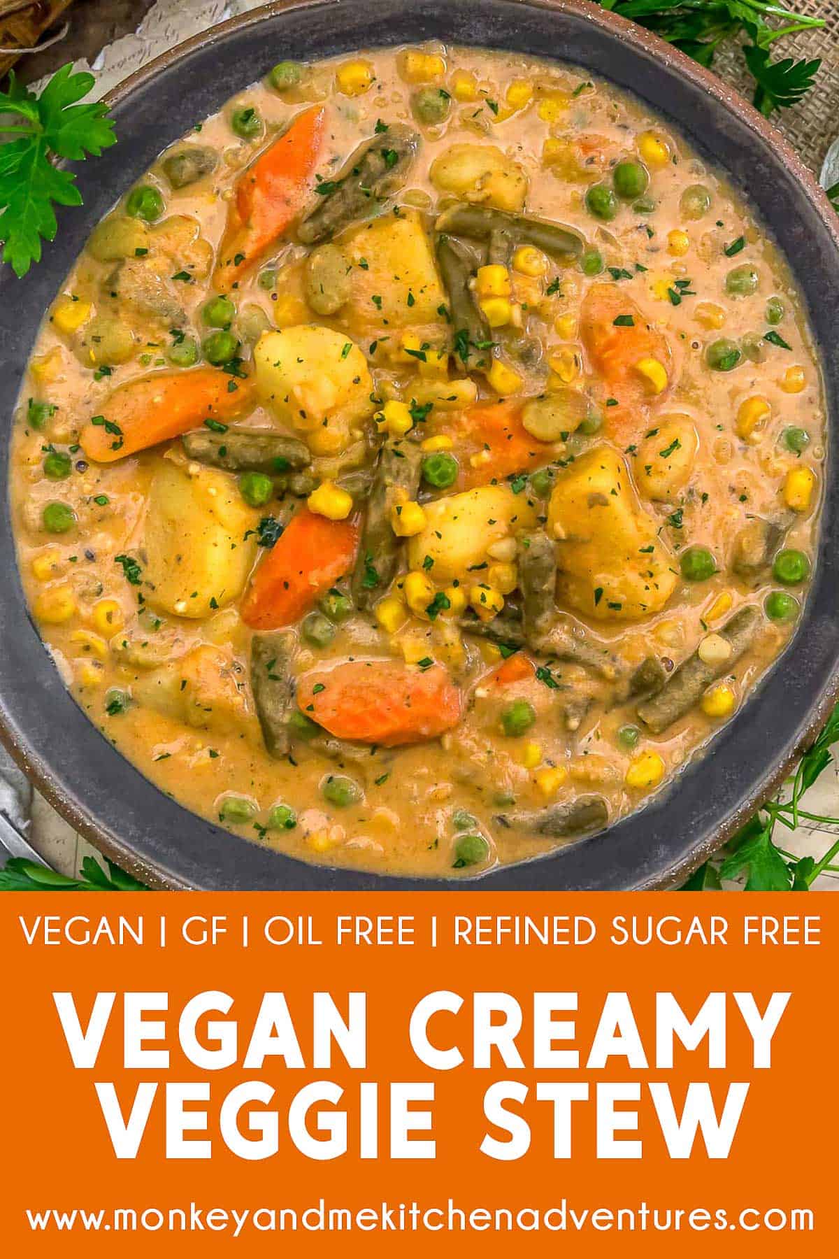 Vegan Creamy Veggie Stew with text description