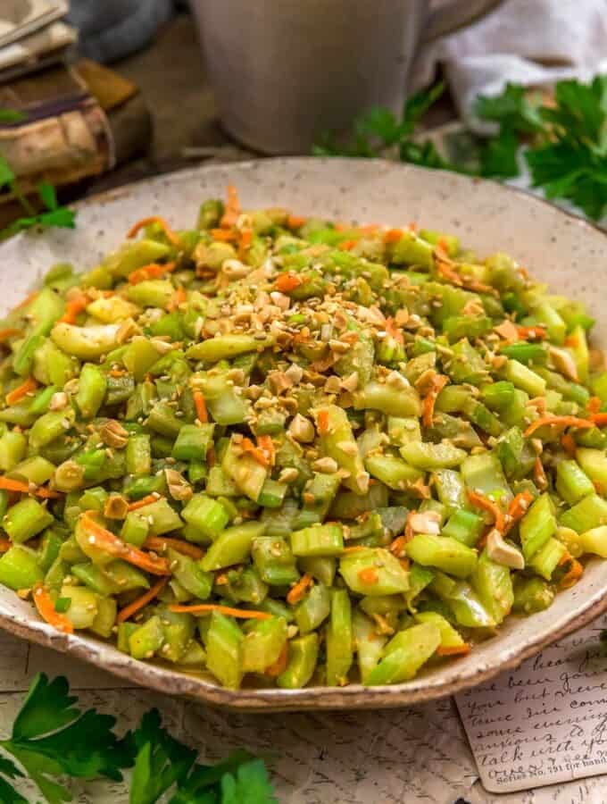 Close up of Asian Peanut Celery Salad