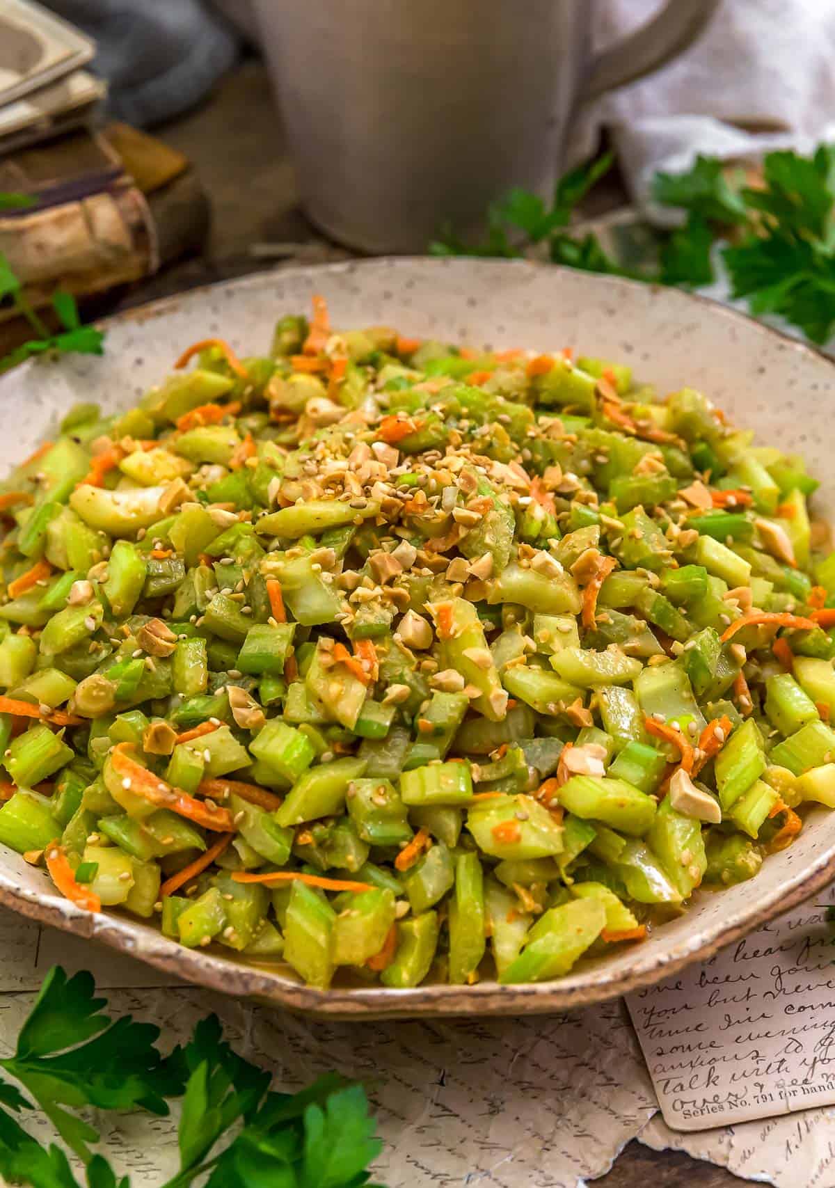 Close up of Asian Peanut Celery Salad