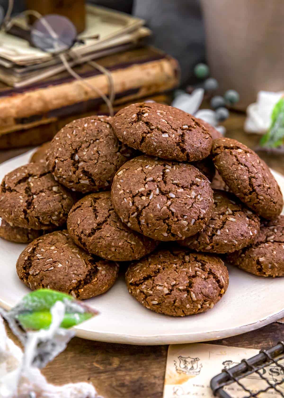 Pile of Healthy Chocolate Coconut Cookies