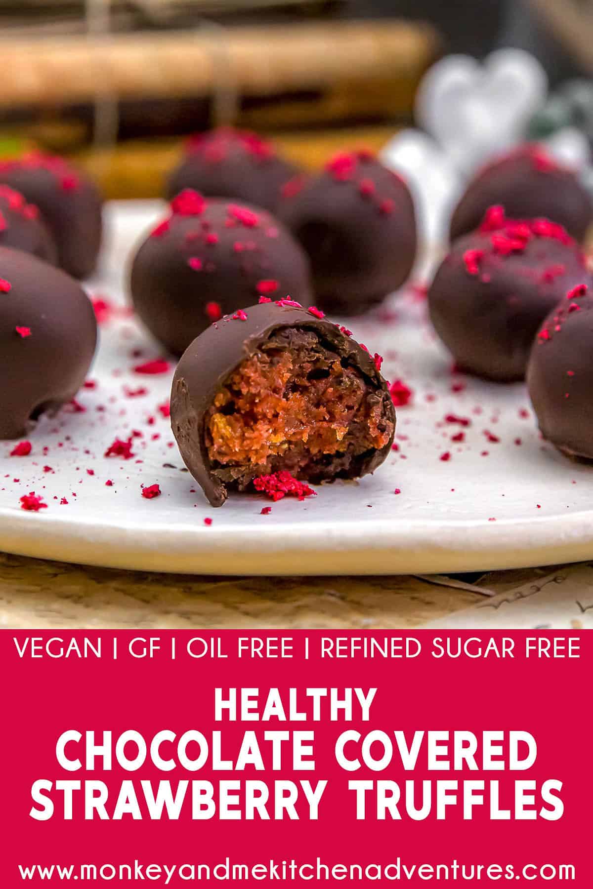 Healthy Chocolate Covered Strawberry Truffles with text description