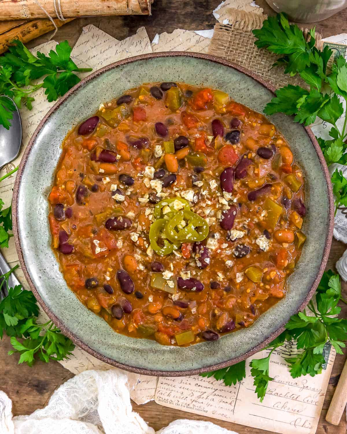 Bowl of Vegan Cheesy Enchilada Chili