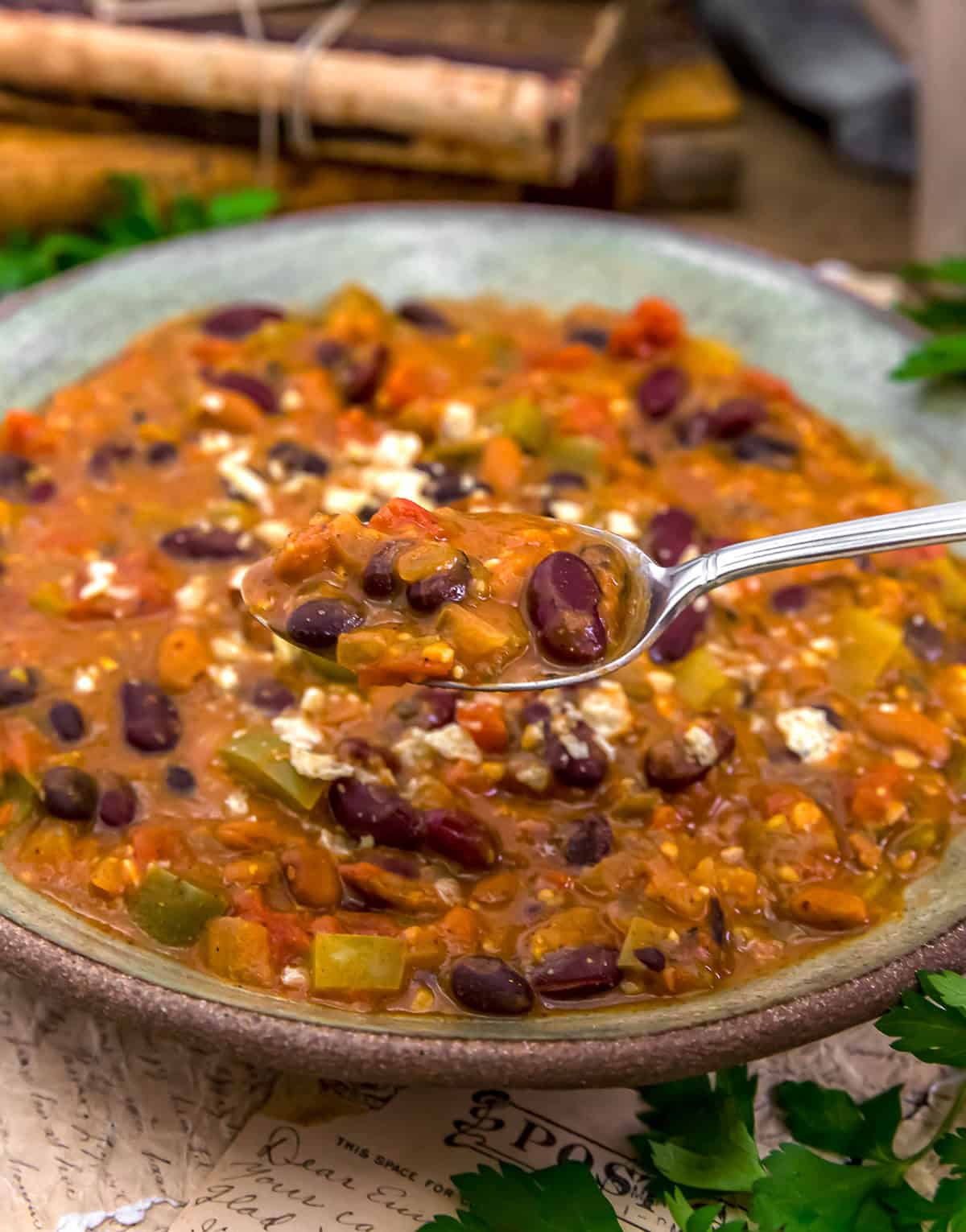 Spoonful of Vegan Cheesy Enchilada Chili