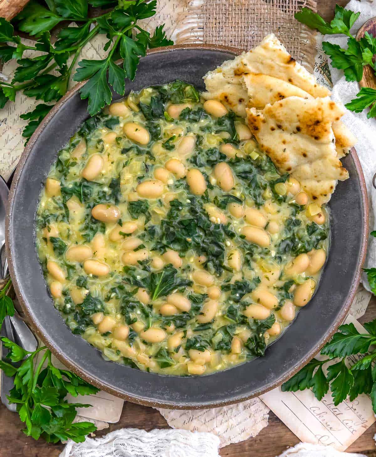 Bowl of Easy Low-Fat Italian Kale and Bean Skillet