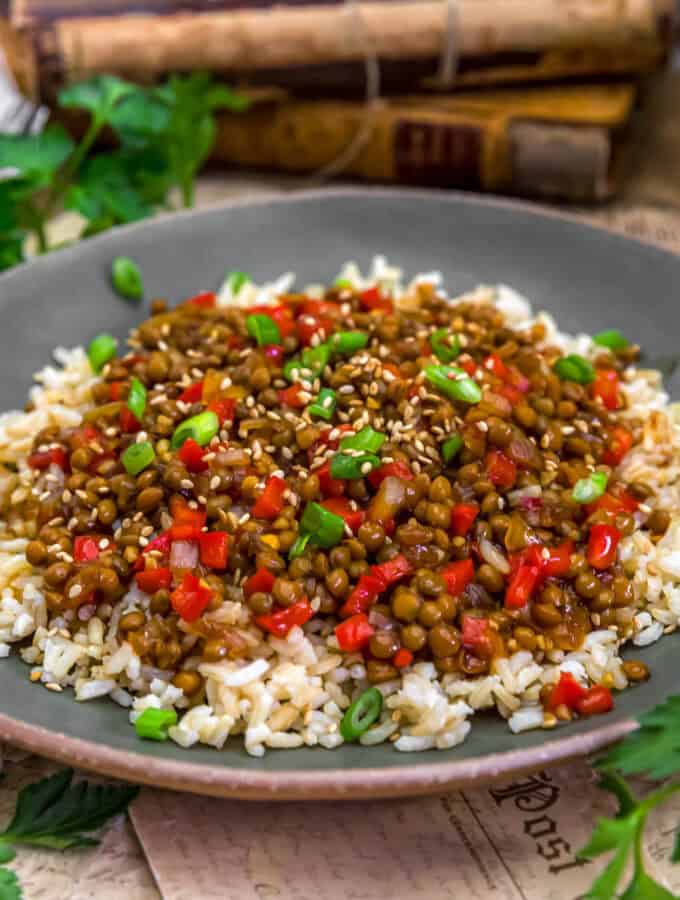 Close up of Low-Fat Korean Lentil Bulgogi