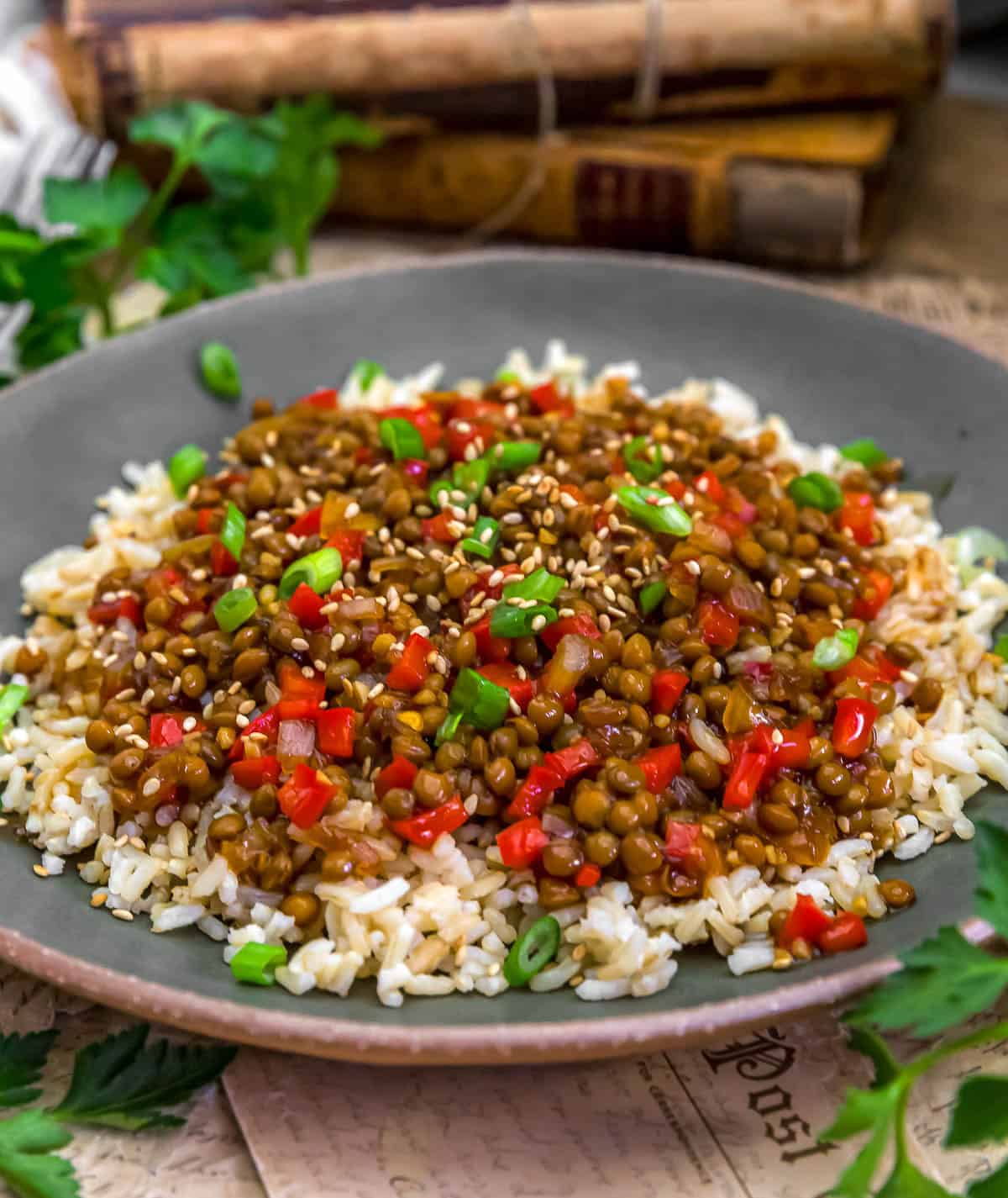 Close up of Low-Fat Korean Lentil Bulgogi