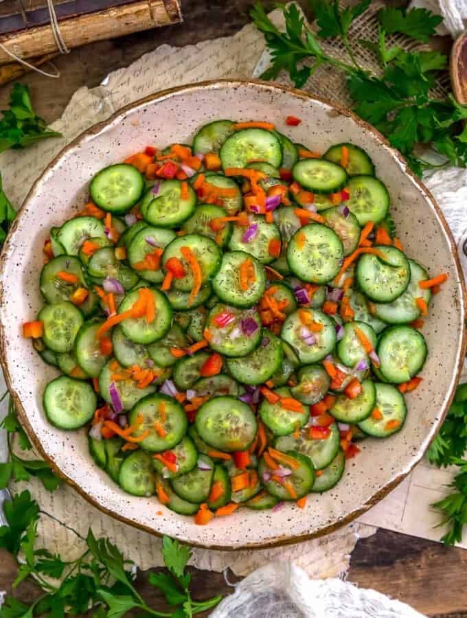 Bowl of Sweet and Sour Dill Cucumber Salad