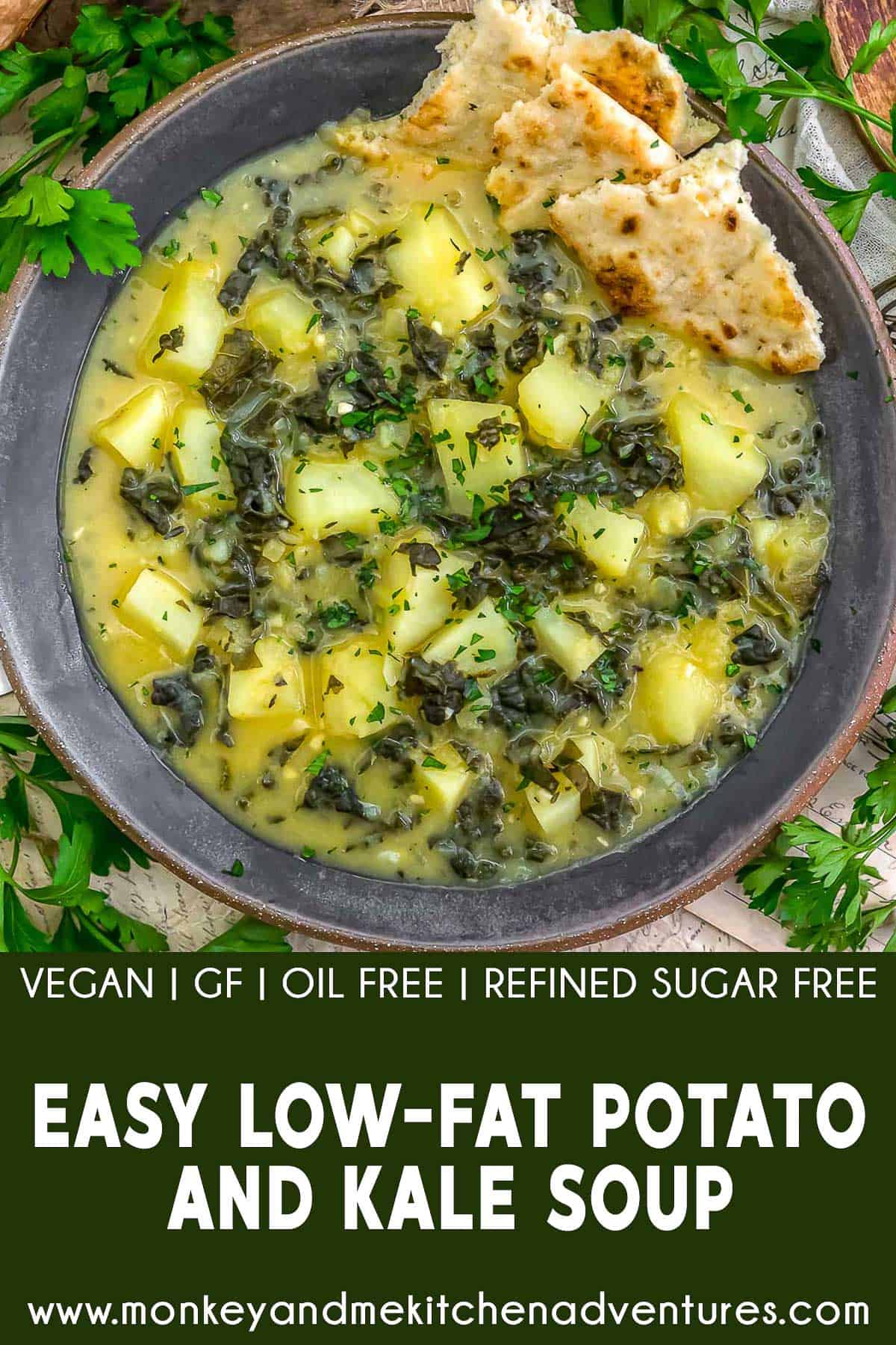 Easy Low-Fat Potato and Kale Soup with text description