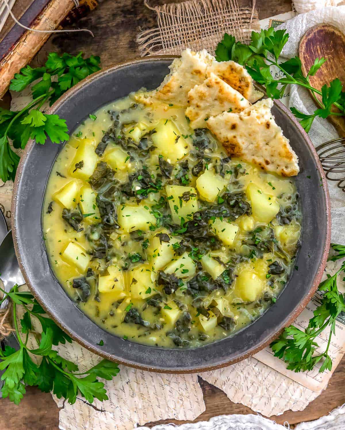 Bowl of Easy Low-Fat Potato and Kale Soup
