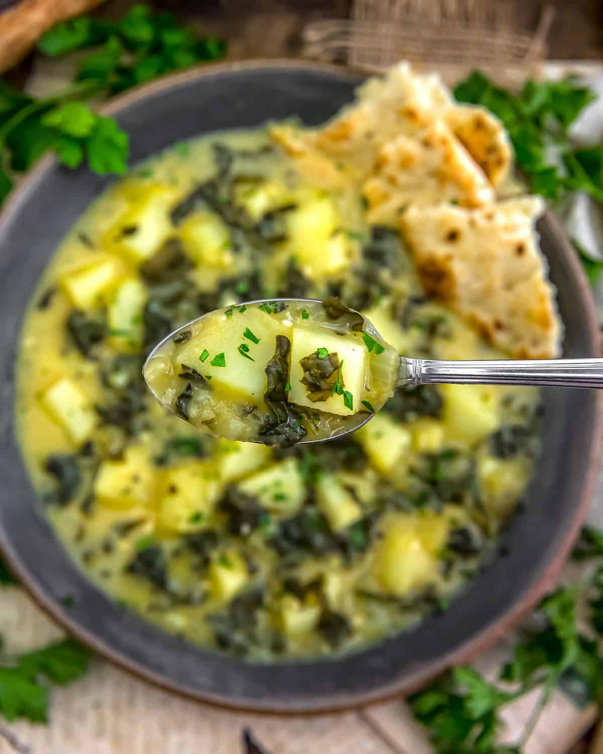 Spoonful of Easy Low-Fat Potato and Kale Soup