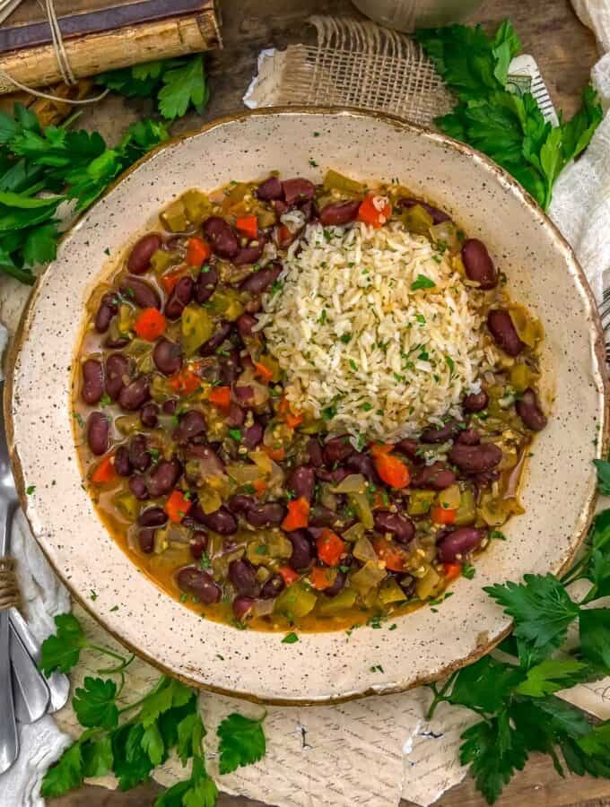 Bowl of Low-Fat Vegan Louisiana Red Bean Skillet