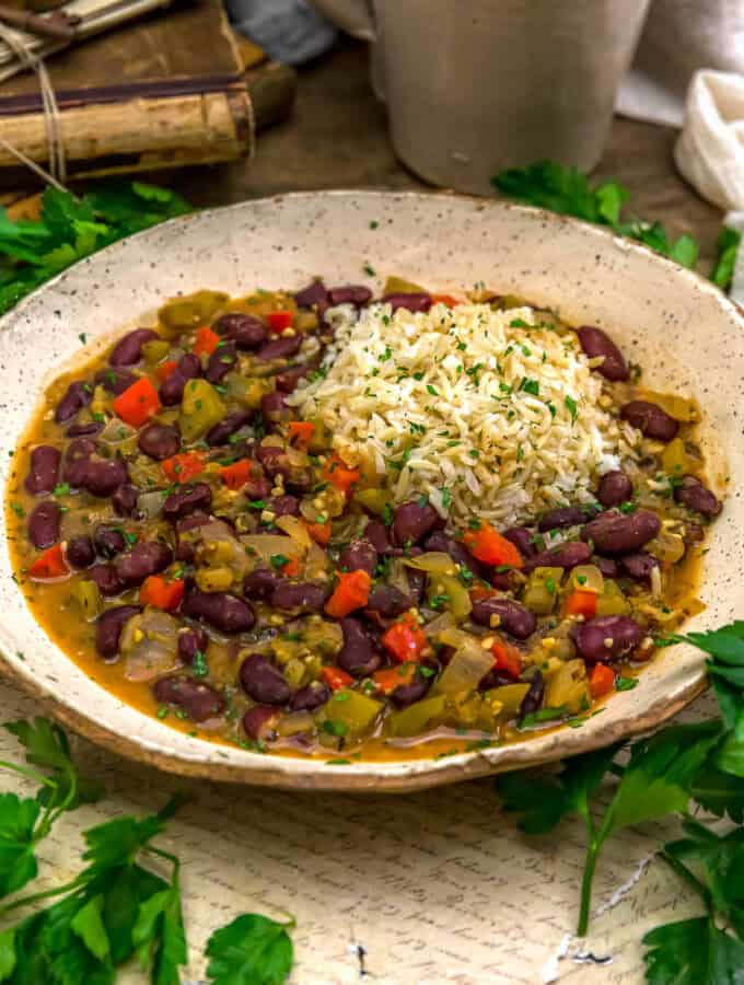 Low-Fat Vegan Louisiana Red Bean Skillet with Rice