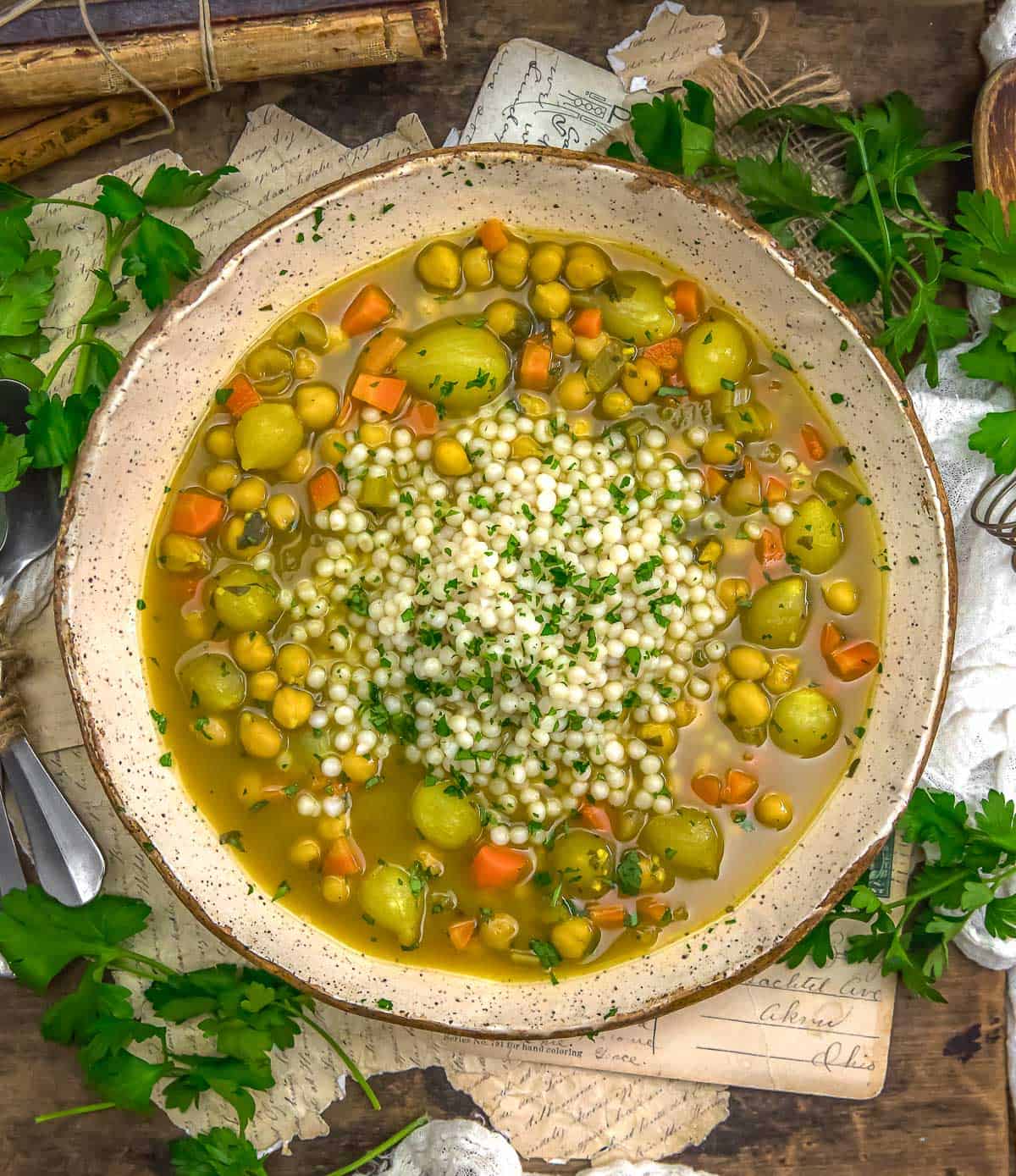 Low-Fat Lebanese Chickpea Couscous Soup
