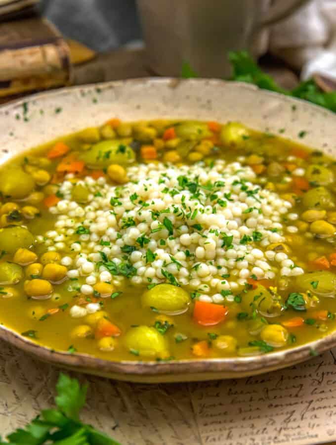 Low-Fat Lebanese Chickpea Couscous Soup