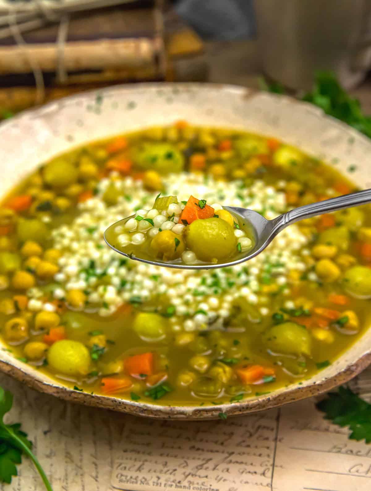 Low-Fat Lebanese Chickpea Couscous Soup