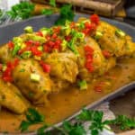 Close up of Vegan Enchilada Rice and Bean Cabbage Rolls