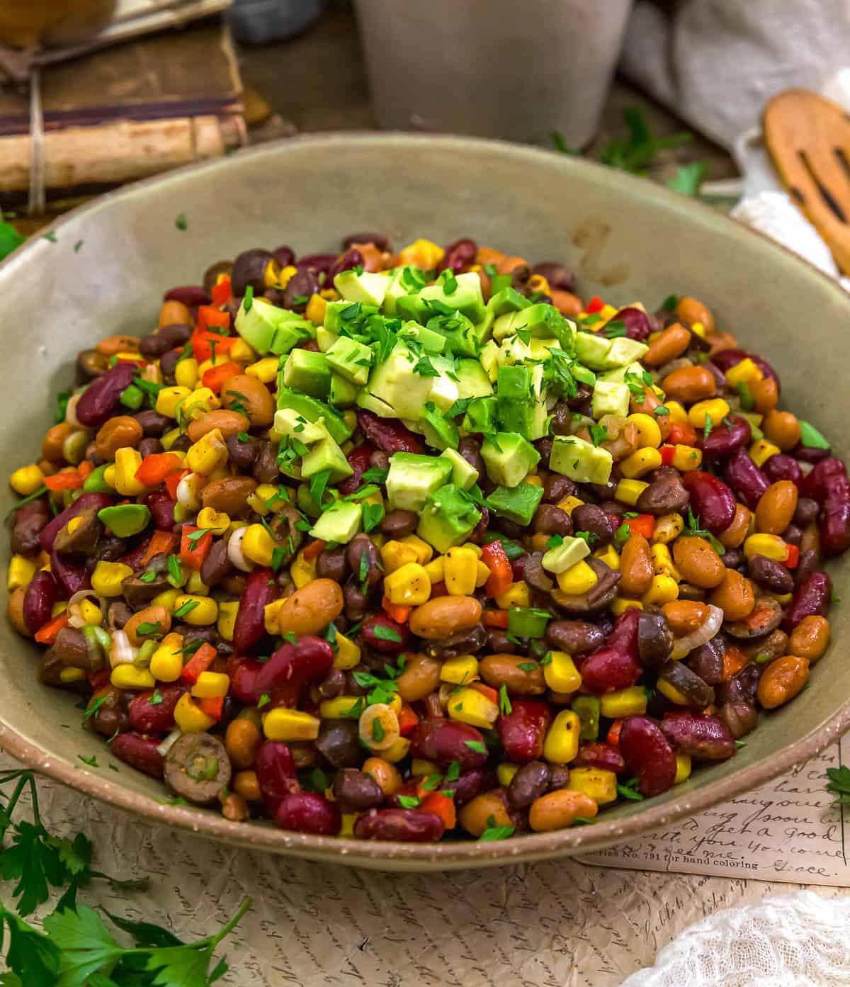 Close up of Easy Mexican Three Bean Salad