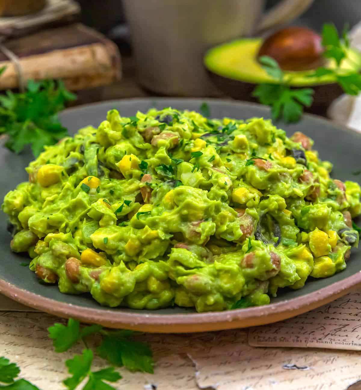 Close up of Guacamole with Pinto Beans and Corn