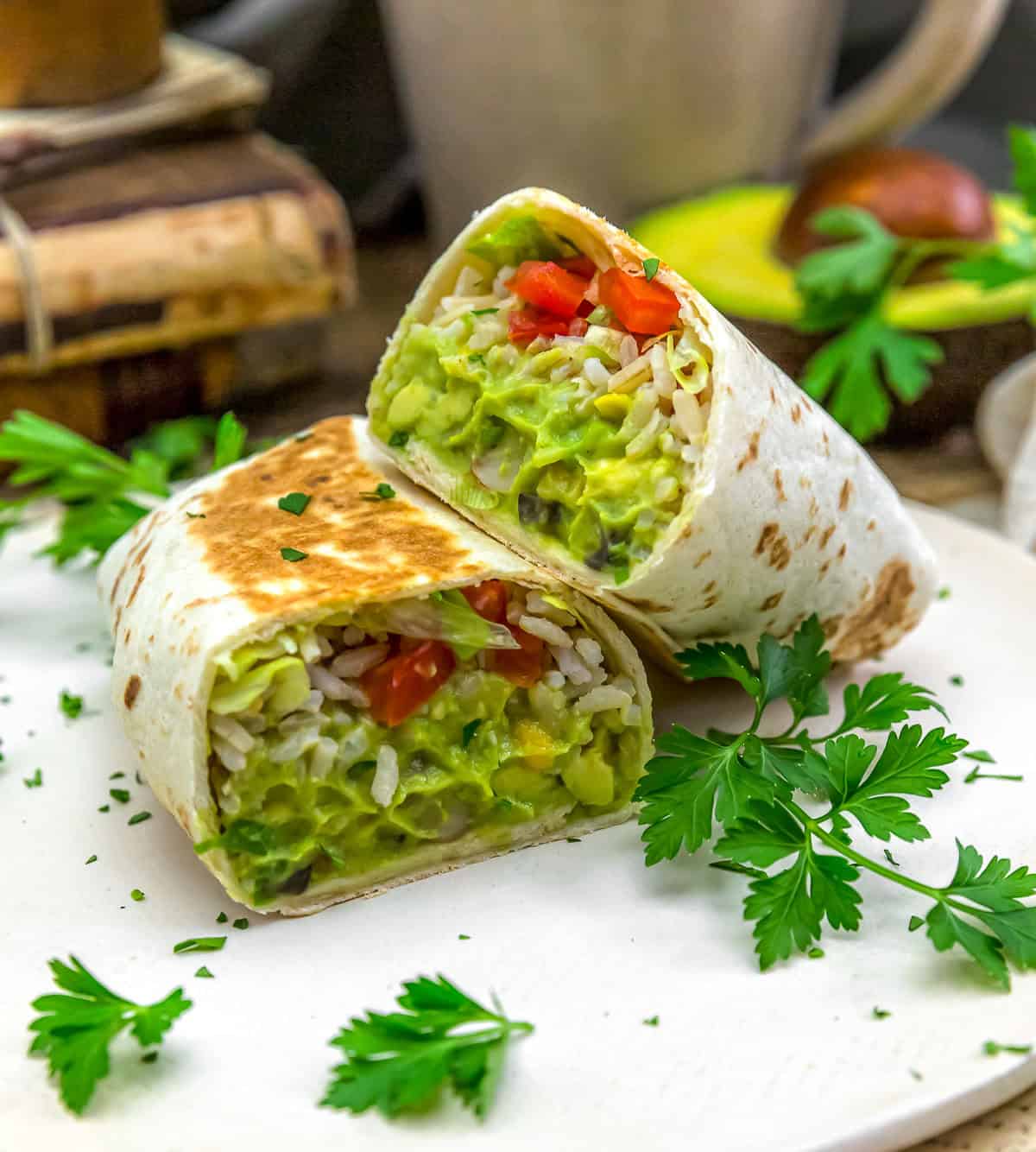 Guacamole with Pinto Beans and Corn in a wrap