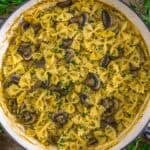Skillet of Low-Fat Easy Umami Mushrooms and Pasta
