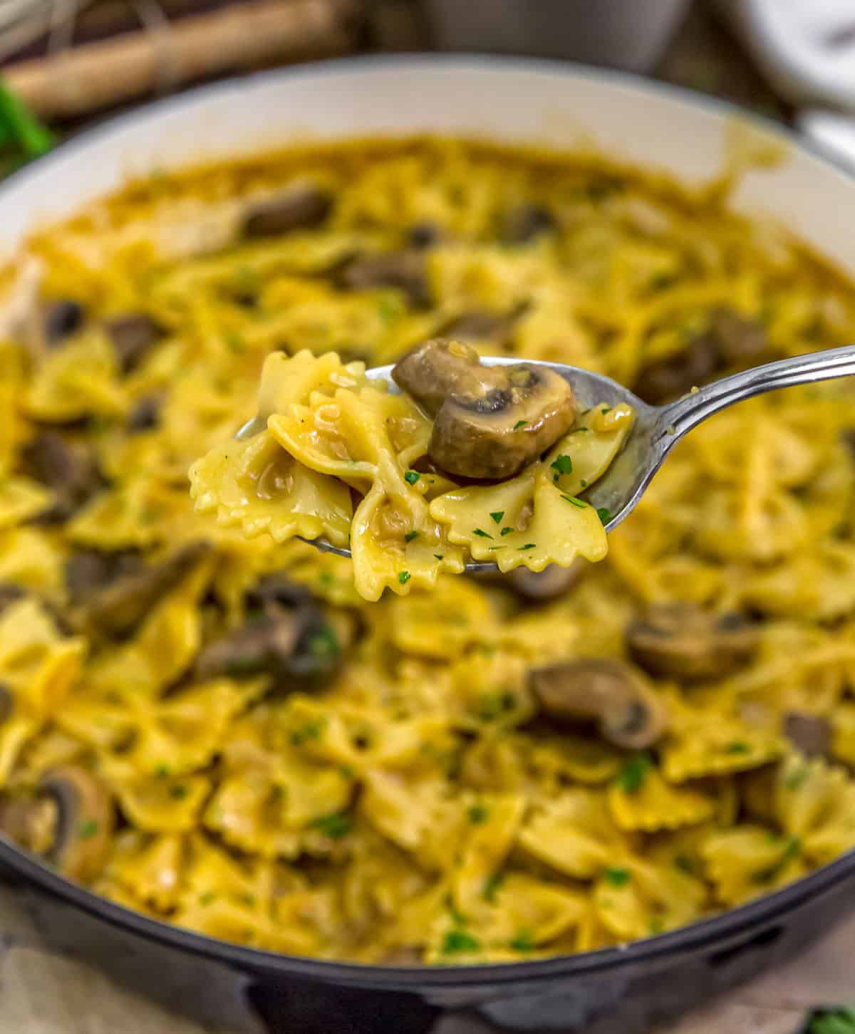 Spoonful of Low-Fat Easy Umami Mushrooms and Pasta