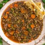 Bowl of Lentil Barley Cabbage Soup