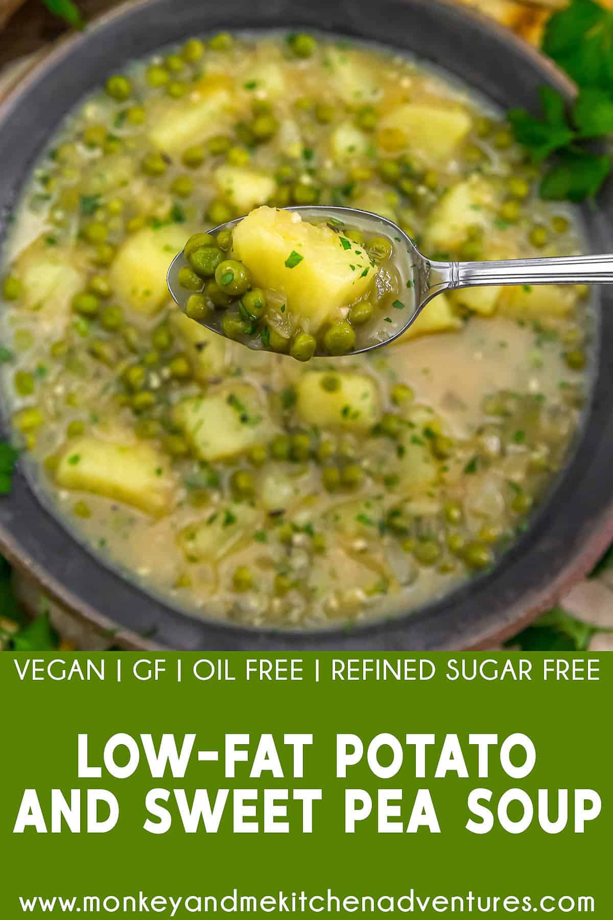 Low-Fat Potato and Sweet Pea Soup with text description
