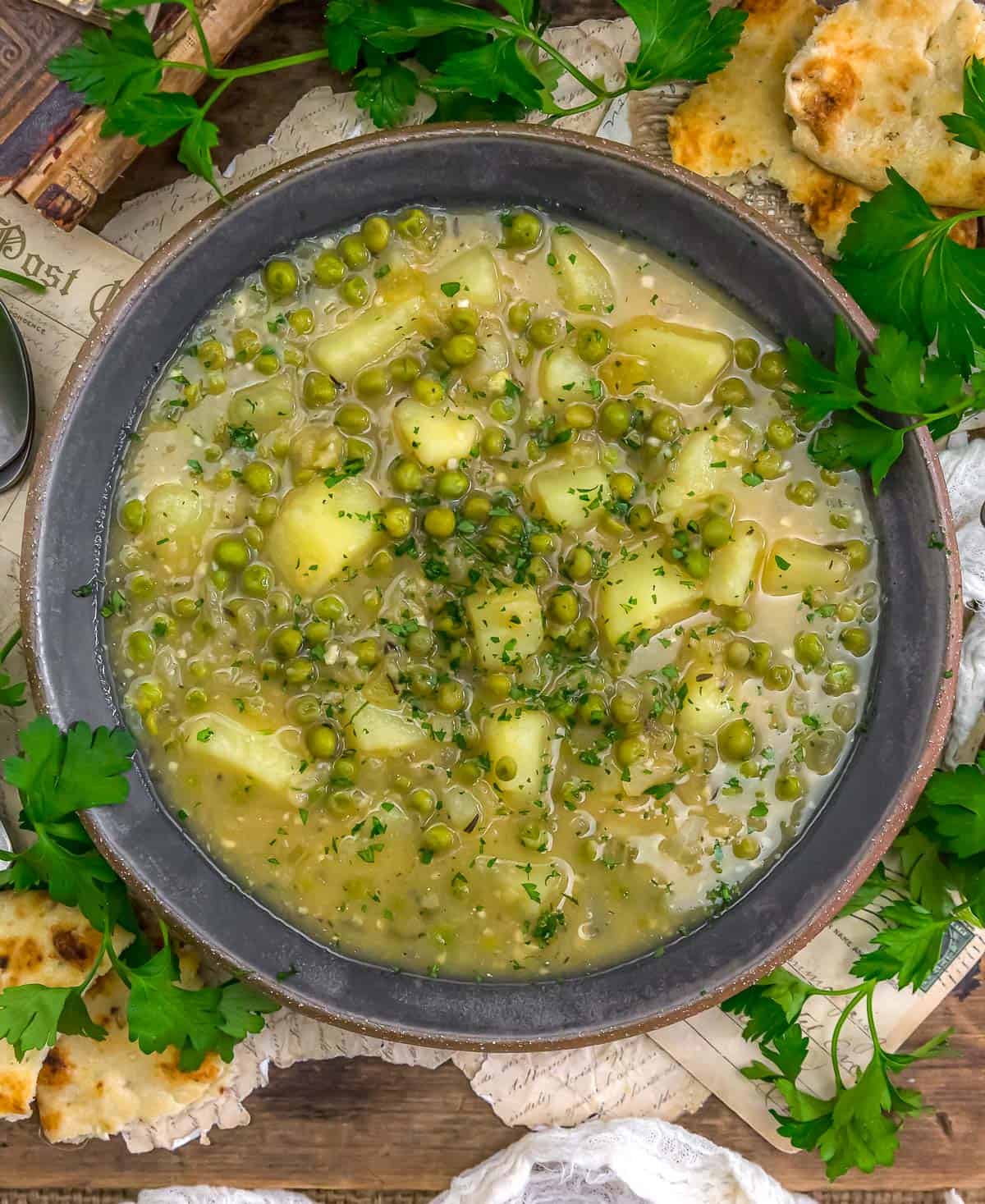 Bowl of Low-Fat Potato and Sweet Pea Soup