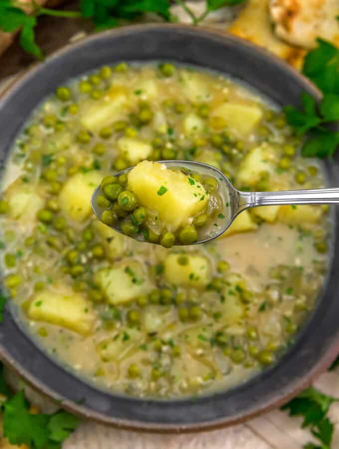 Spoonful of Low-Fat Potato and Sweet Pea Soup
