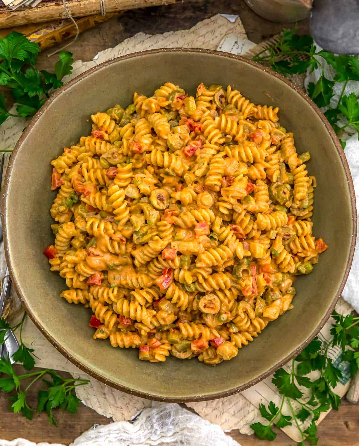 Bowl of Vegan Old-Fashioned Catalina Pasta Salad