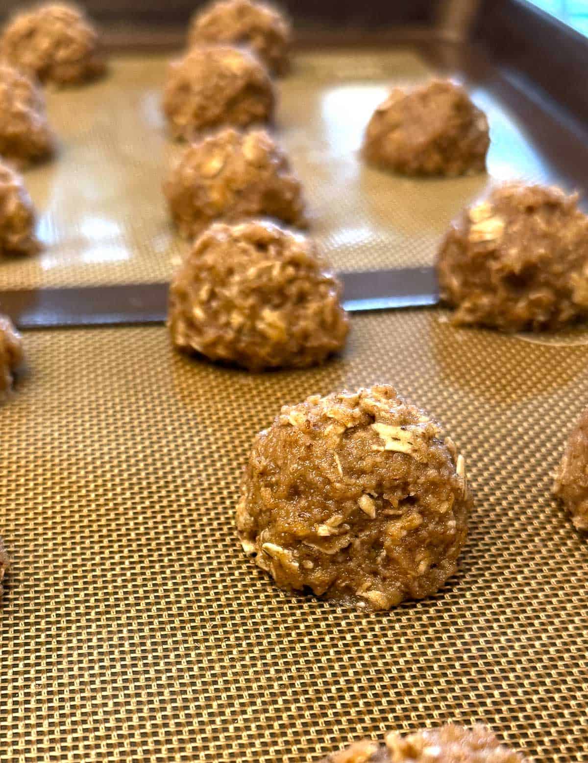 Cinnamon Oat Drop Cookies on a baking sheet