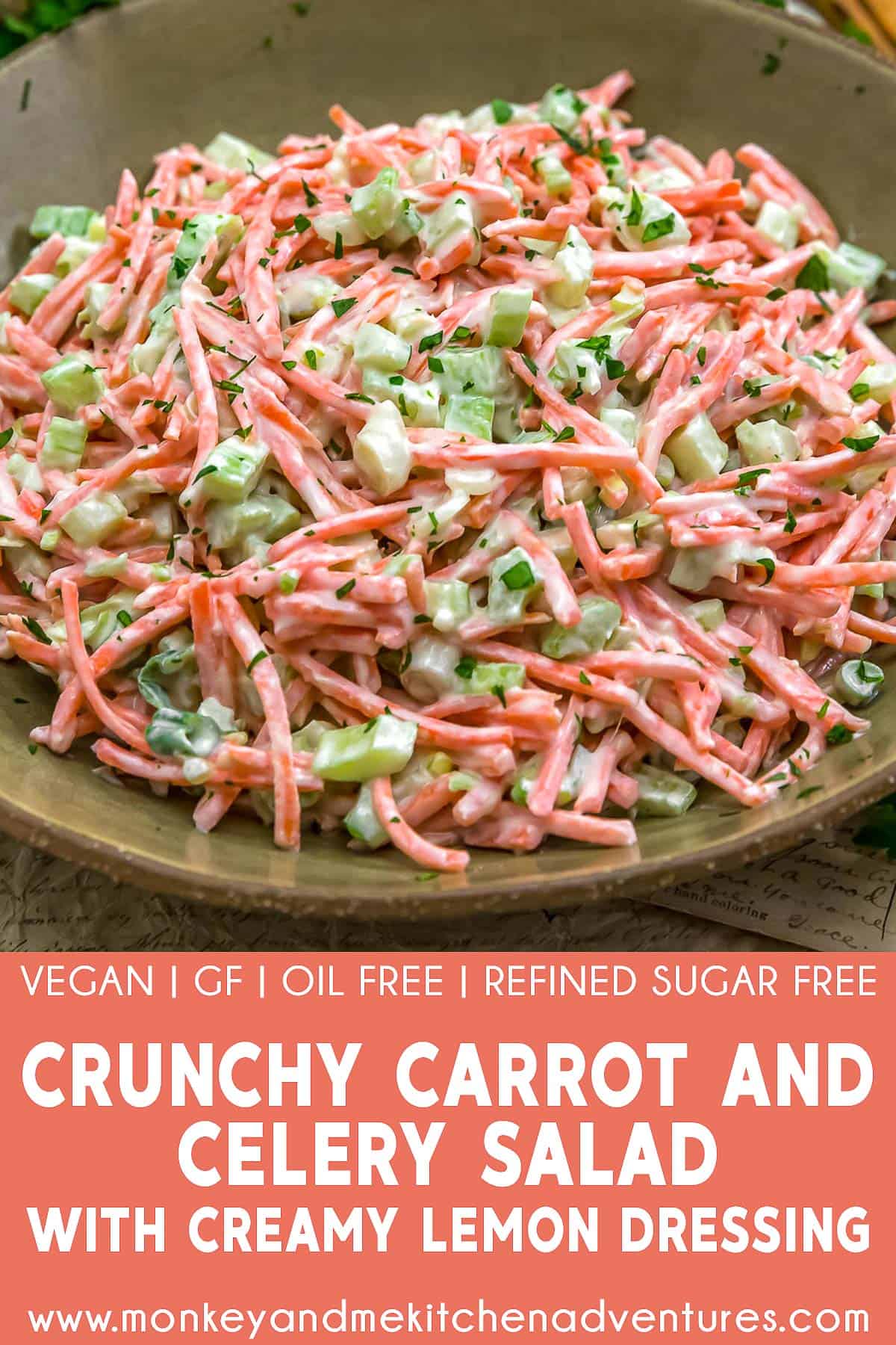Crunchy Carrot and Celery Salad with Creamy Lemon Dressing with text description