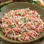 Close up of Crunchy Carrot and Celery Salad with Creamy Lemon Dressing