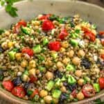 Close up of Easy Mediterranean Lentil Chickpea Salad