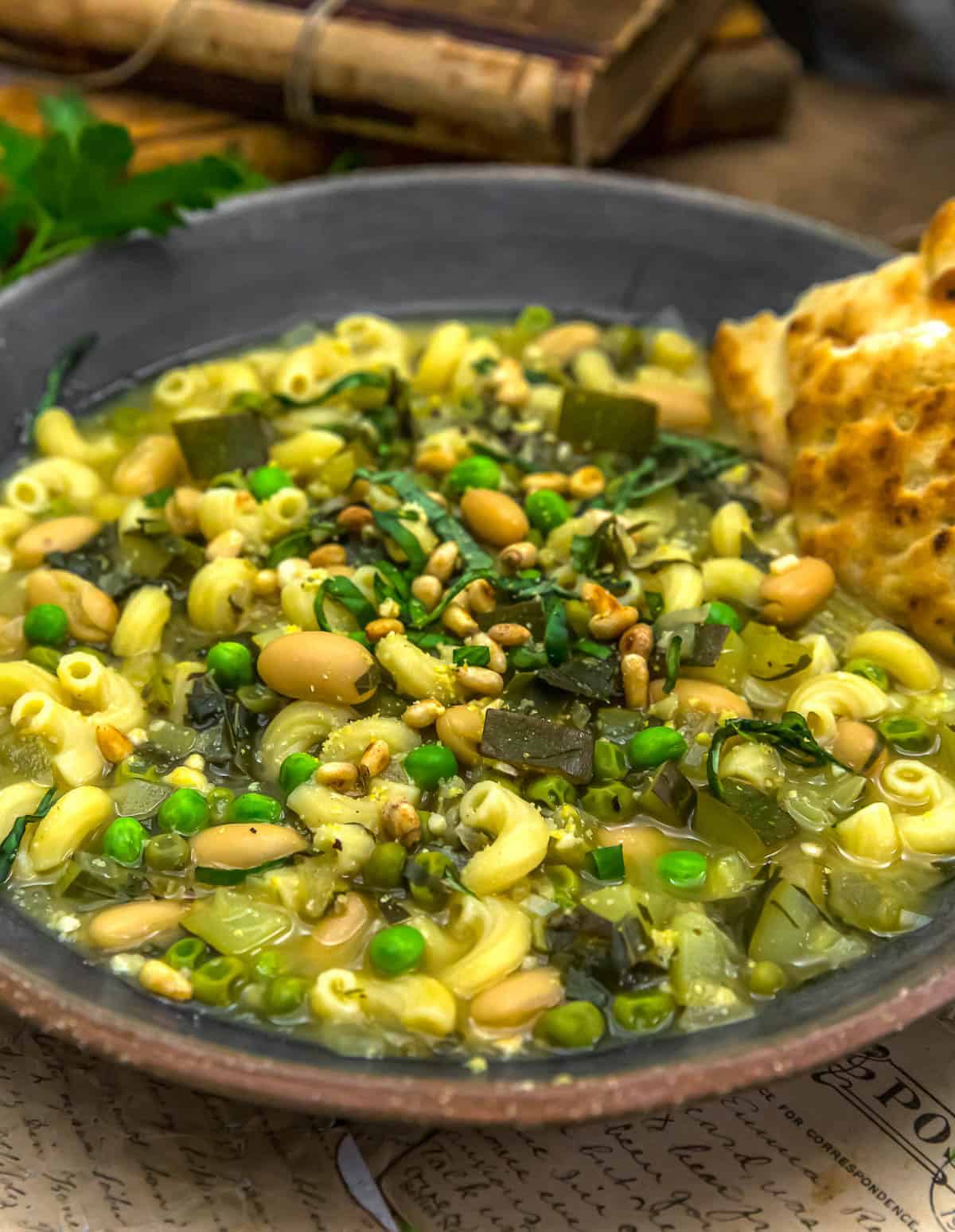 Close up of Low-Fat Minestrone Verde Soup