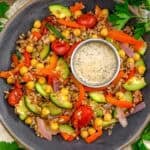 Bowl of Summer Farro Salad with Garden Veggies
