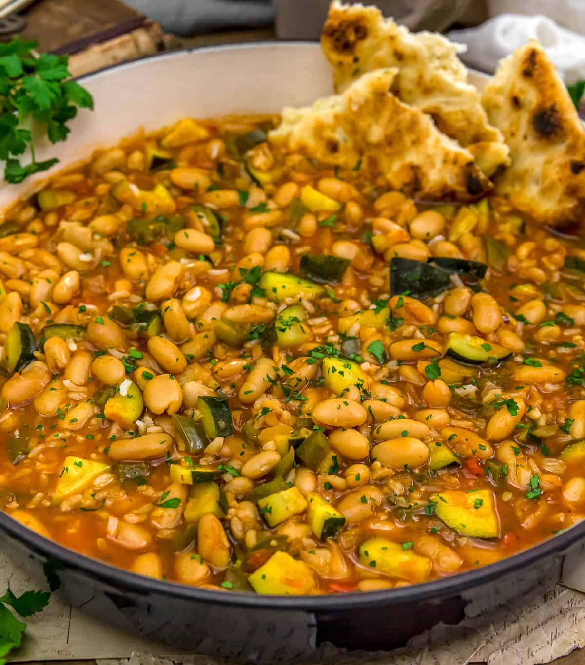 Turkish Zucchini Bean and Rice Skillet with flatbread