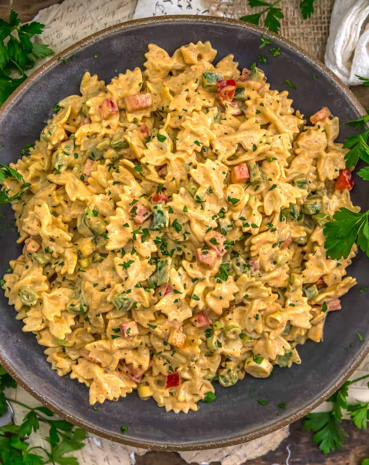 Bowl of Vegan Cajun Pasta Salad